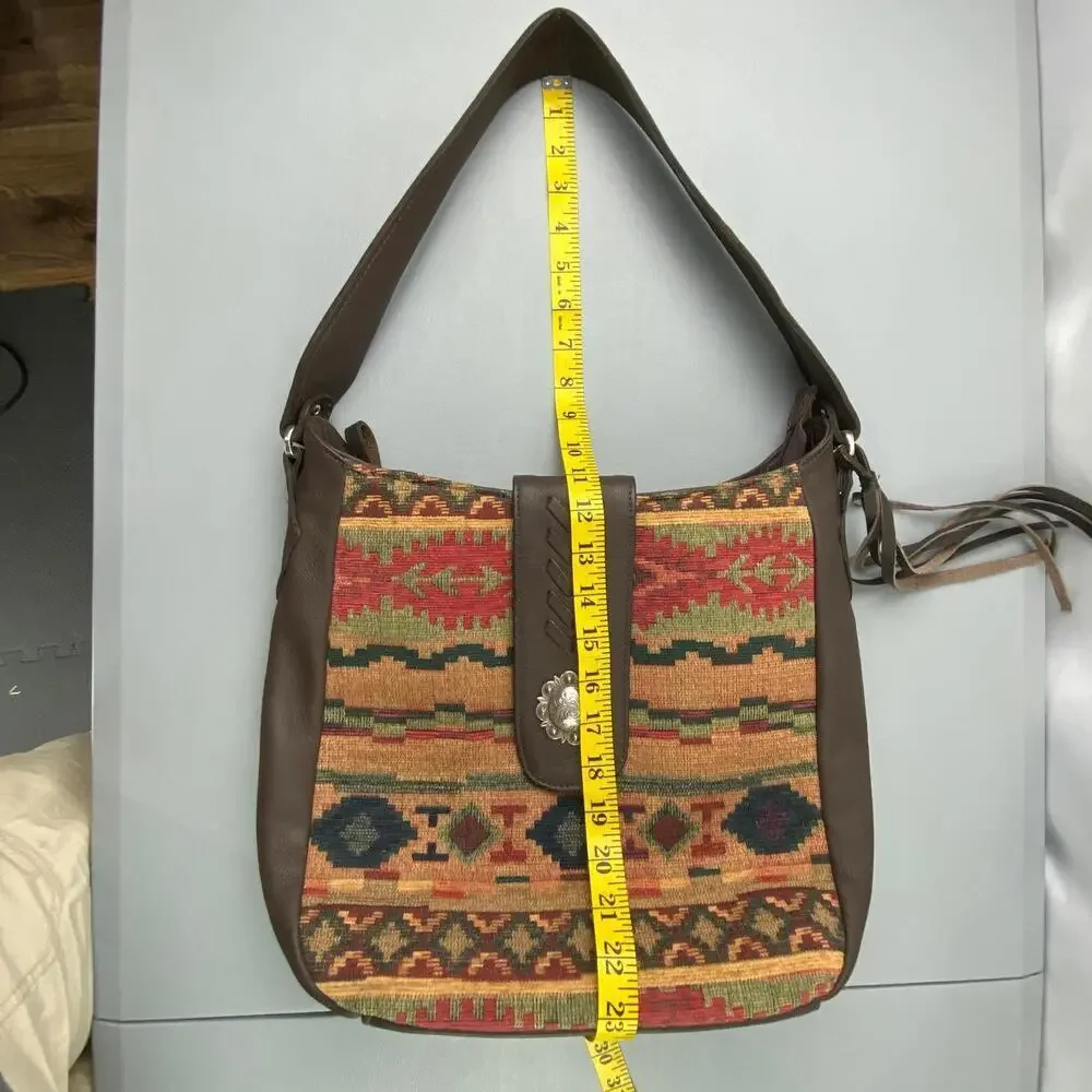 American West Santa Fe Tapestry Multi-Color SW Leather Handbag Bag